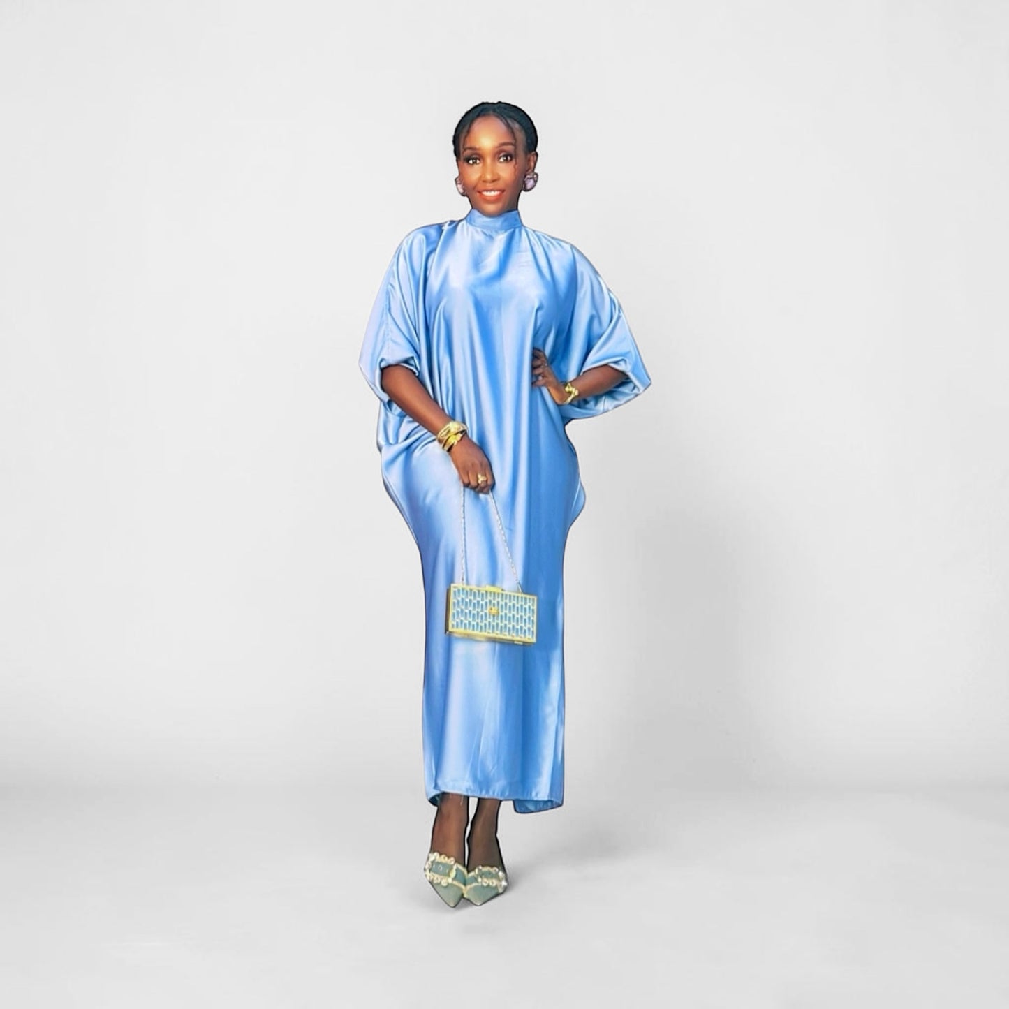 The 'ZIYA DRESS' Silk Duchess High Neck Dress Kaftan Dress/3-Way Style