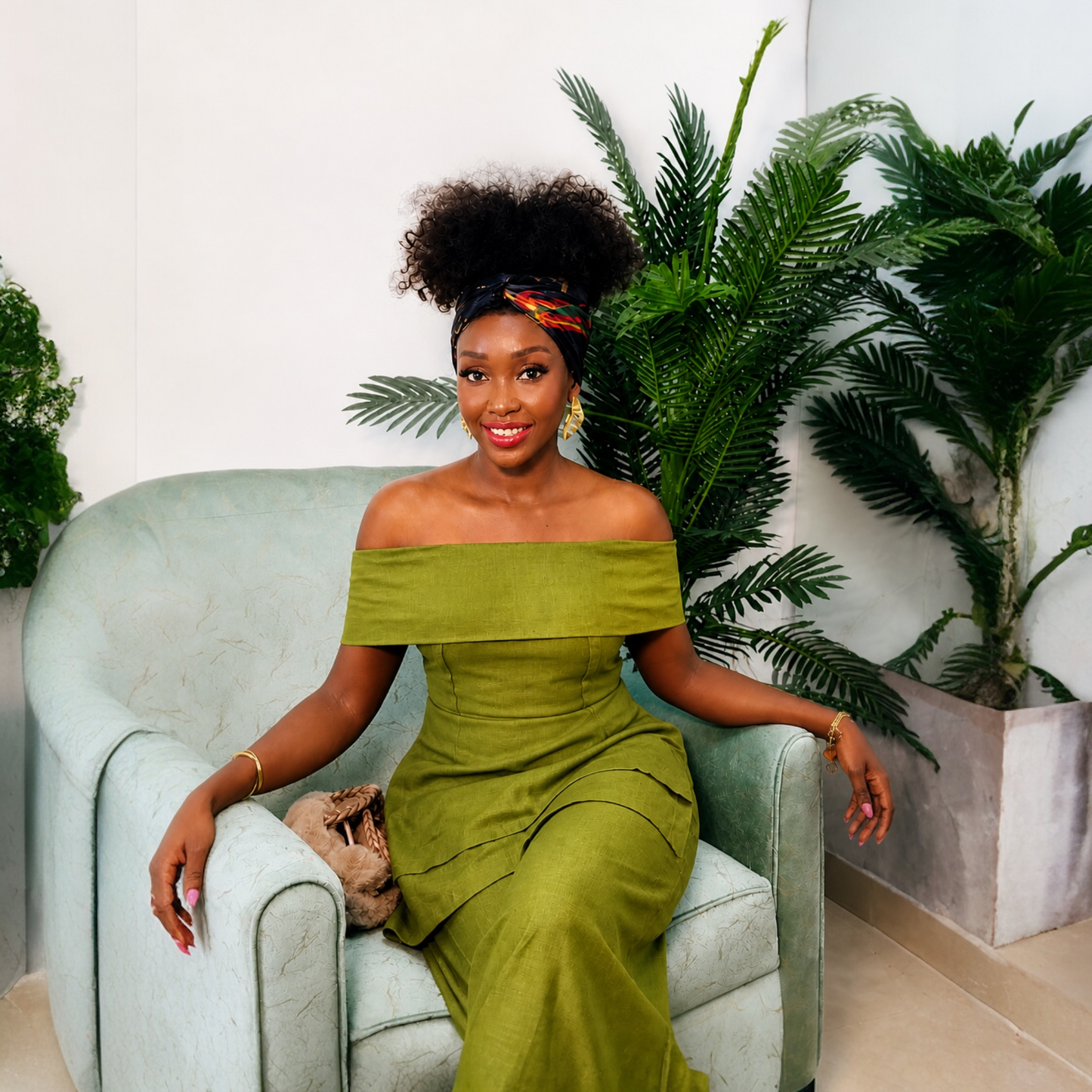 The 'GAIA SET' Olive Linen Off Shoulder co-ord Set