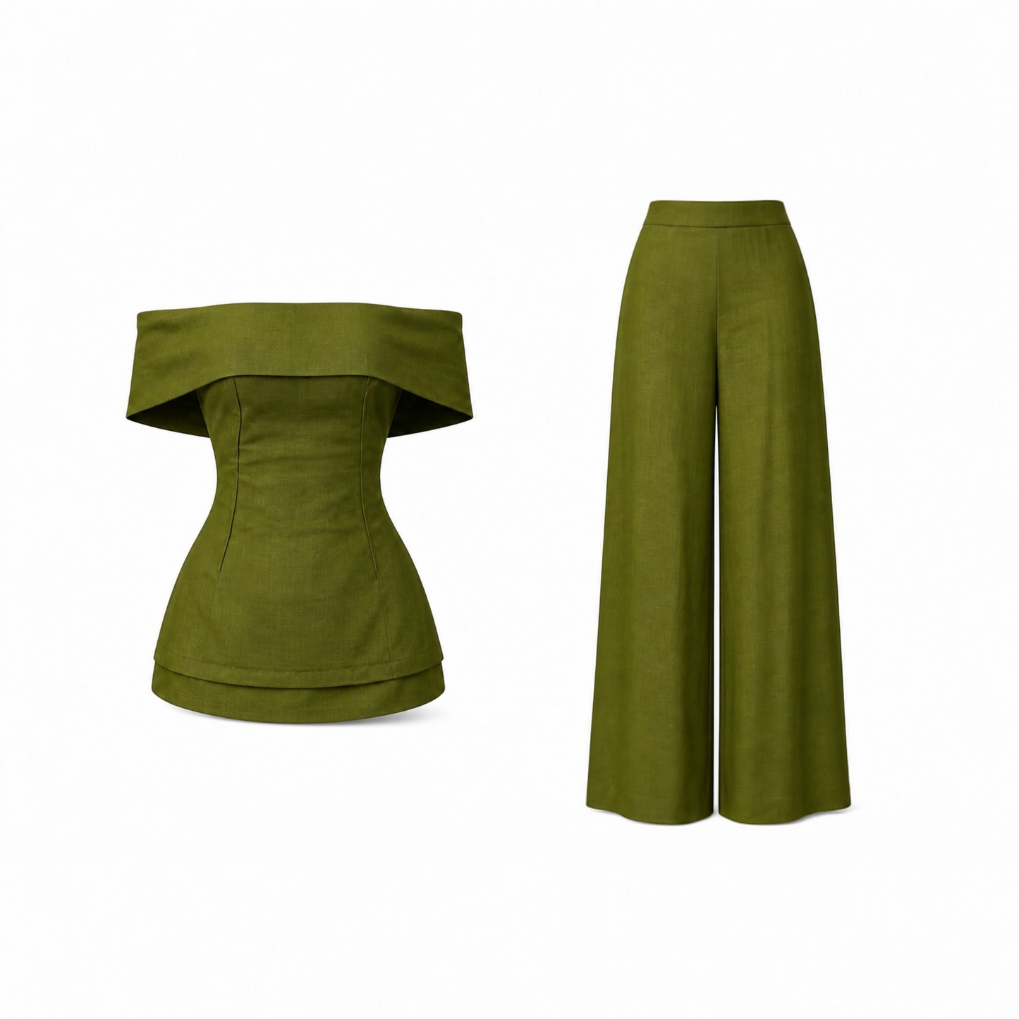 The 'GAIA SET' Olive Linen Off Shoulder co-ord Set