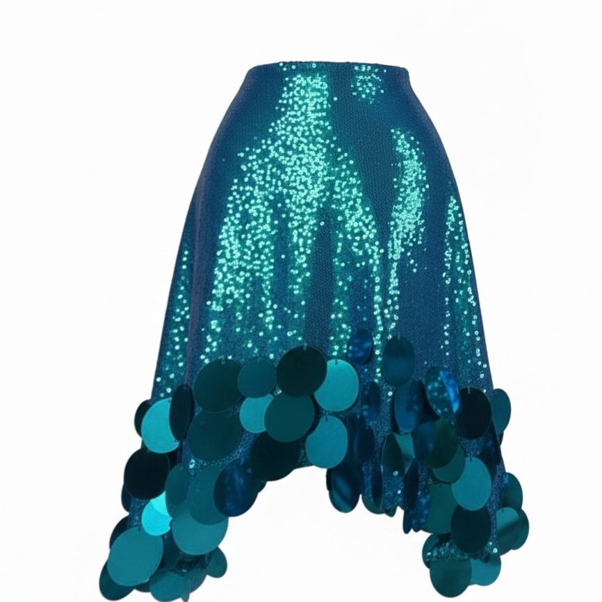 The 'NEREID' Skirt - Teal Sequin High Low Skirt